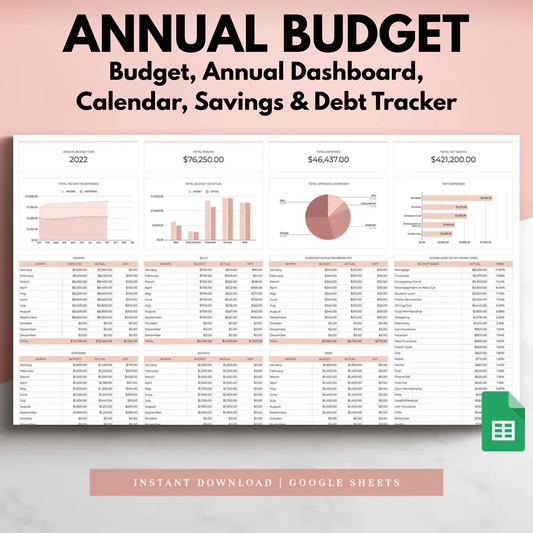 Yearly Budget Spreadsheet Template for Google Sheets